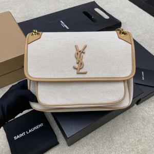 YSL Niki In Linen and Calfskin Leather - Image 3